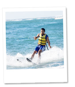 ボートで引っぱります